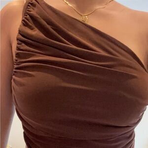 Express Fitted One Shoulder Ruched Cropped Tank